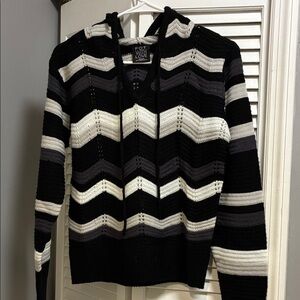 Black and Gray Hooded Juniors Sweater